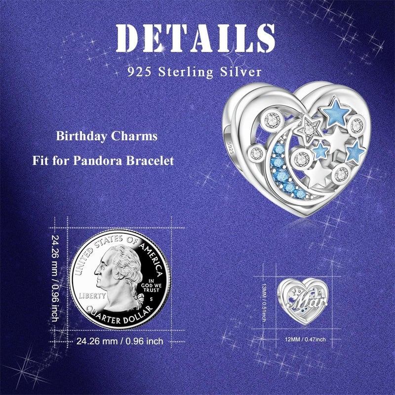 DALARAN Birthstone Charms for Charms Bracelet 925 Sterling Silver Heart Bead Happy Birthday Charms for Women - Image 2